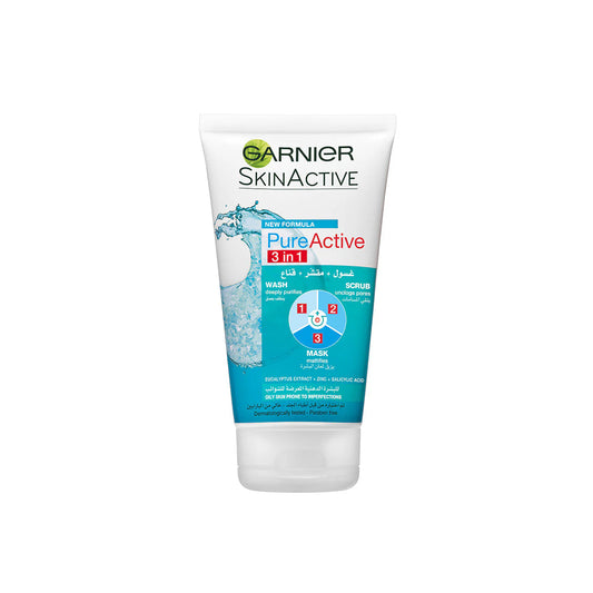 Garnier Pure Active 3 In 1 Wash, Scrub, & Mask 150ml