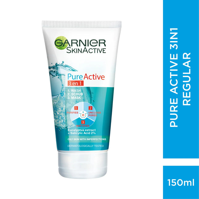 Garnier Pure Active 3 In 1 Wash, Scrub, & Mask 150ml