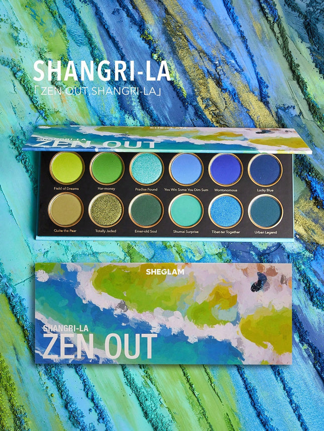 SHEGLAM Zen Out, Shangri-La Palette 12-Clolor Shimmer Metallic Matte Eyeshadow Palette Blue Green Highly Pigmented Colors Long Lasting