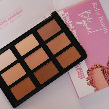 Ruby Beauty 9-Shade Face Powder Palette – Contour, Highlight & Set