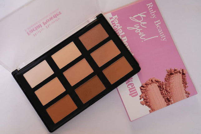 Ruby Beauty 9-Shade Face Powder Palette – Contour, Highlight & Set